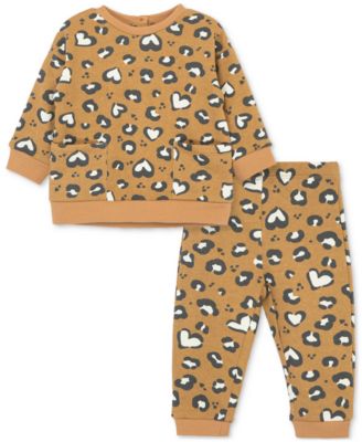 Little Me - Baby Girls 2-Pc. Leopard Heart Print Sweatshirt Set