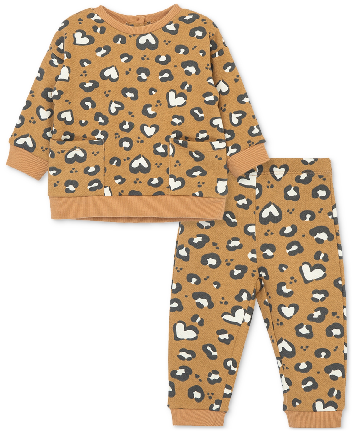 Little Me Baby Girls 2-pc. Leopard Heart Print Sweatshirt Set In Brown