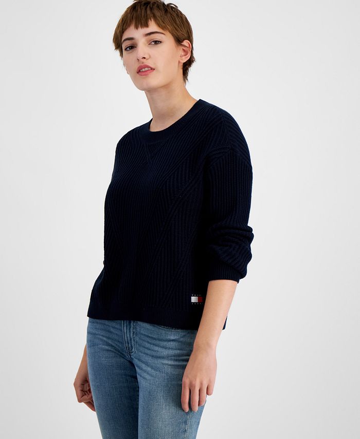Tommy Jeans Women s Crewneck Chevron Knit Sweater Macy s