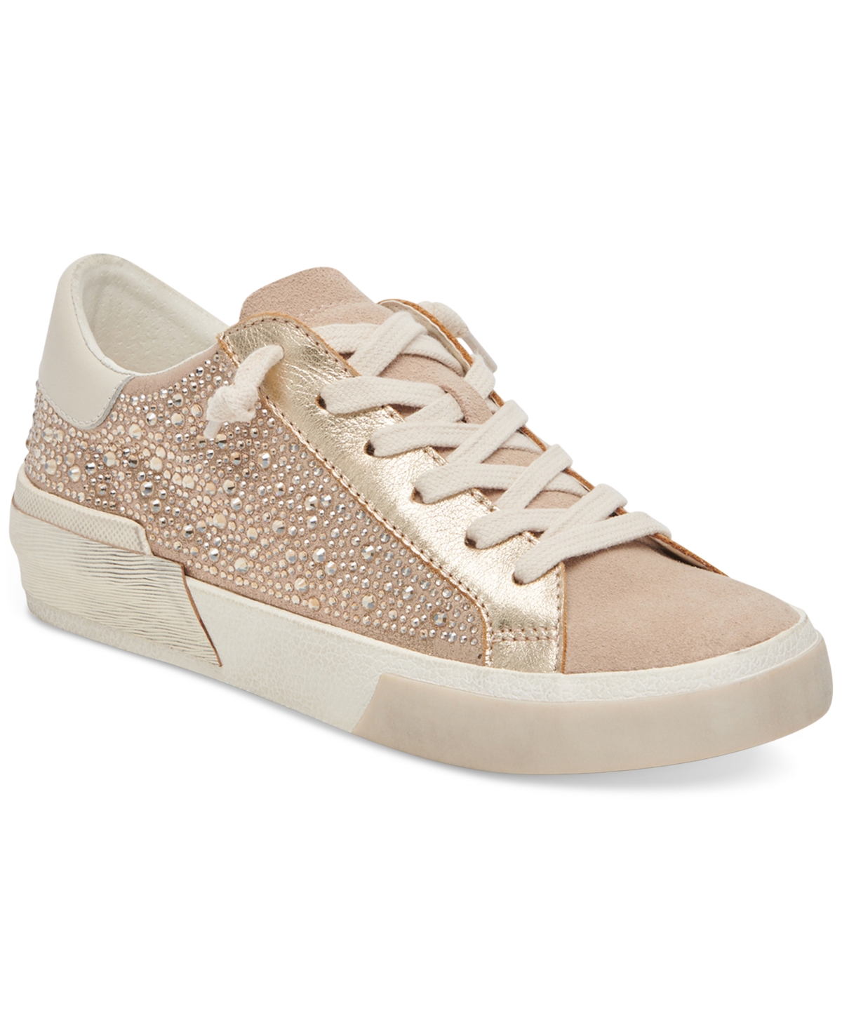 Shop Dolce Vita Women's Zina Lace Up Sneakers In Gold Suede Crystals
