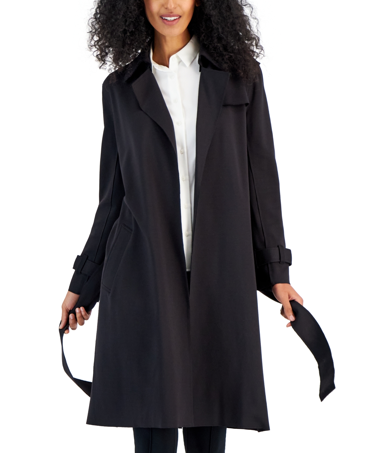 Macy's black trench coat clearance