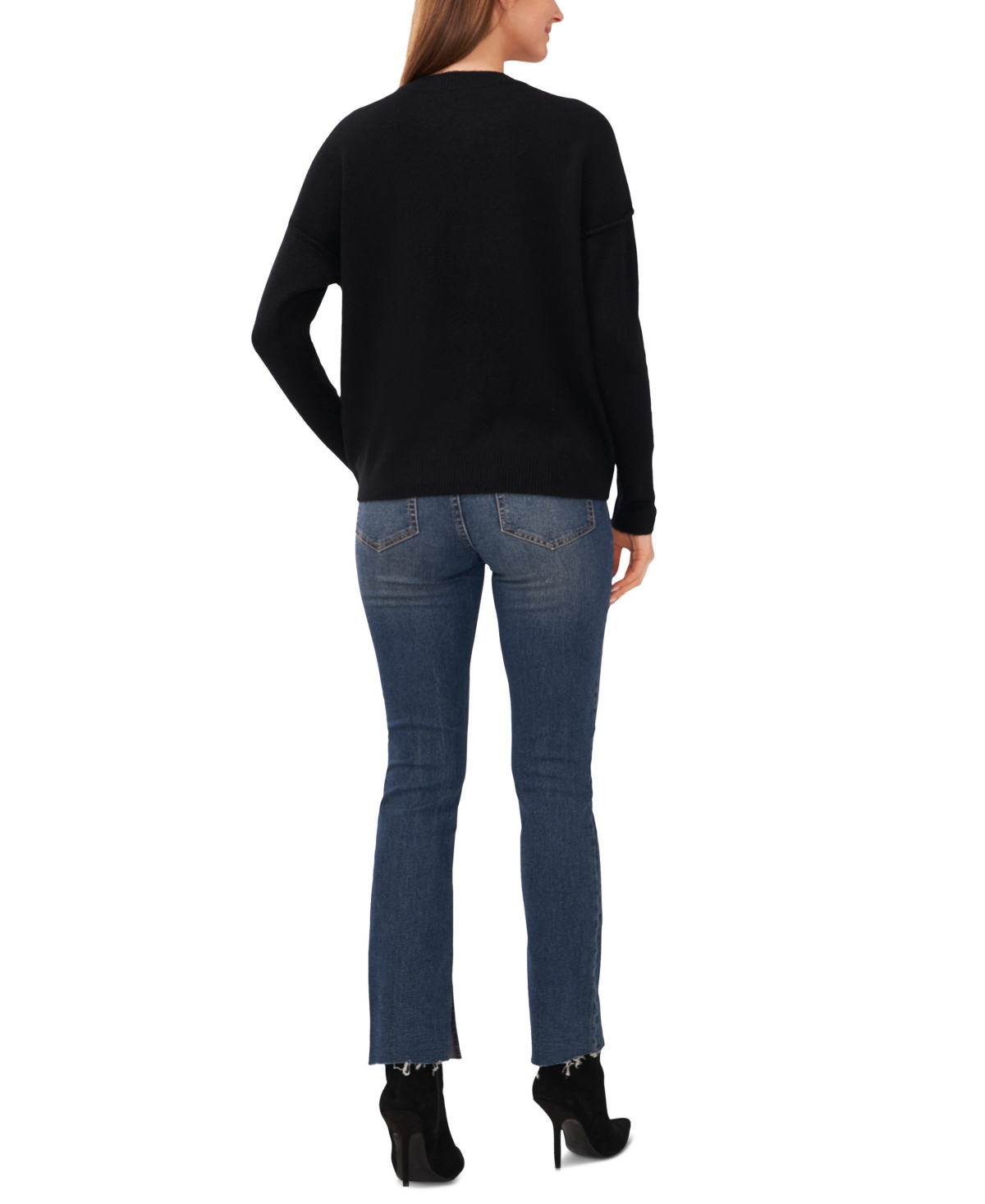 Vince Camuto Cozy Long Sleeve Extend Shoulder Sweater In Rich Black