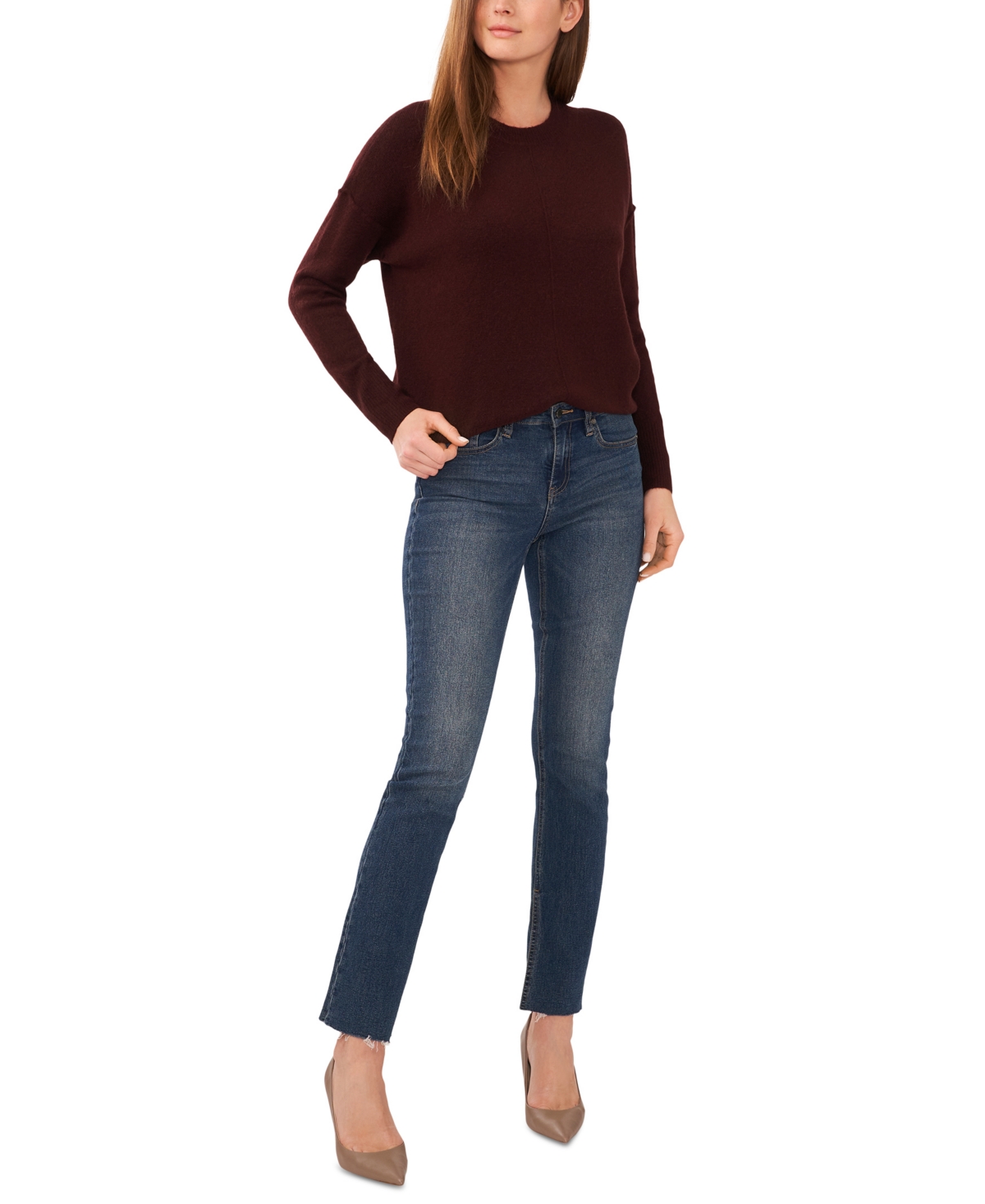 Vince Camuto Women's Cozy Long Sleeve Extend Shoulder Sweater In Burgundy