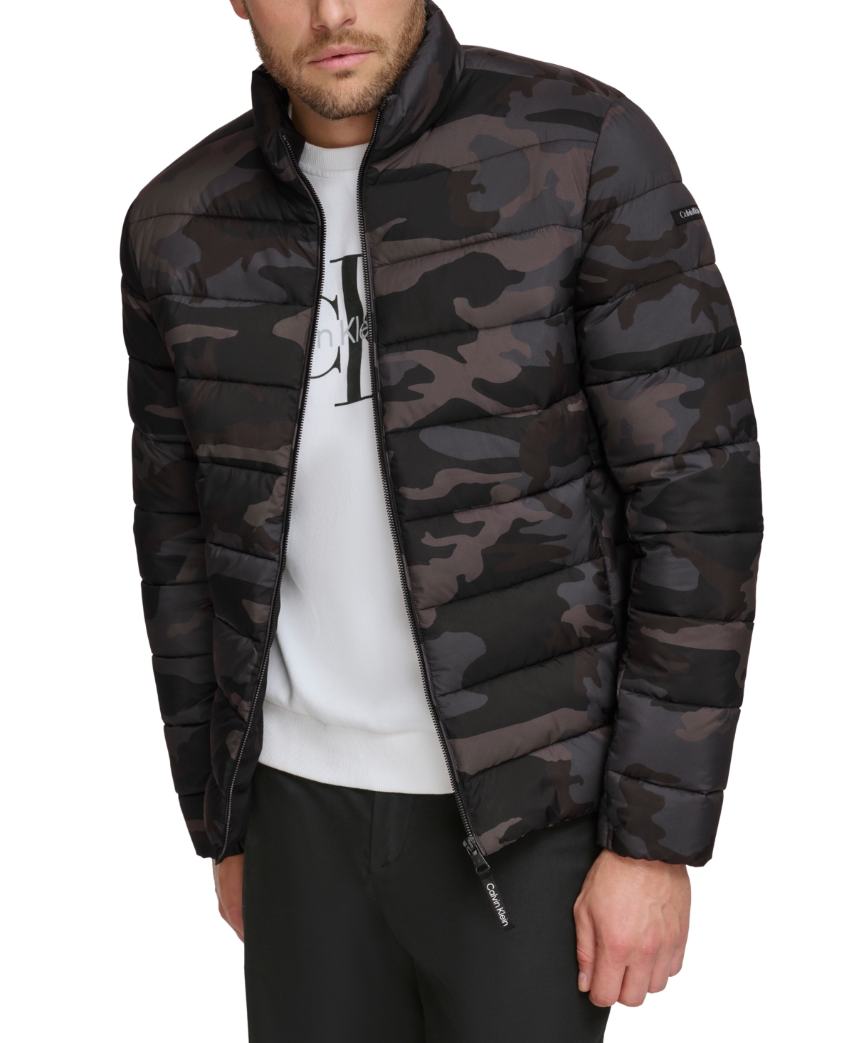 Calvin Klein Men's Quilted Infinite Stretch Water-resistant Puffer Jacket In Black Camo