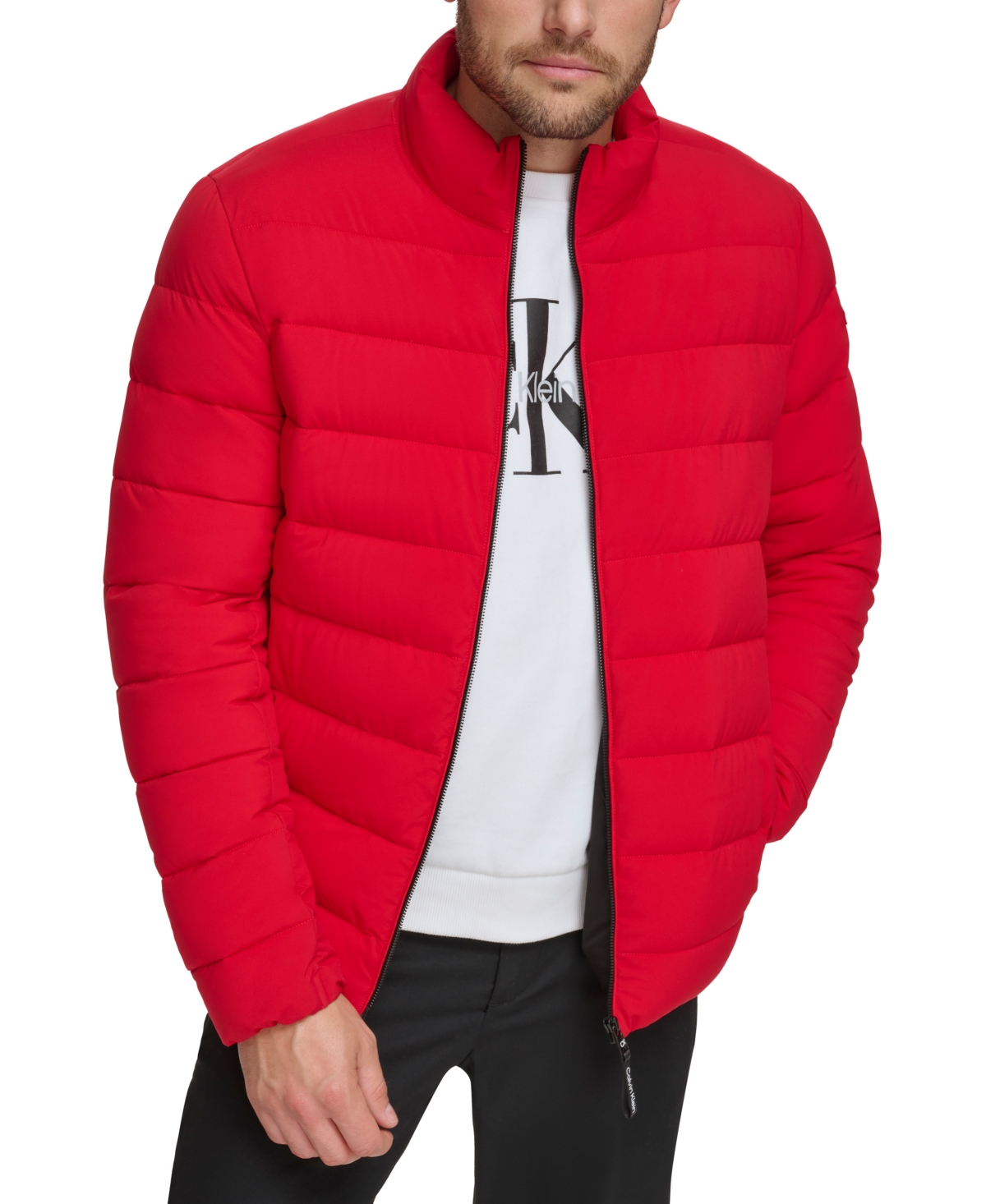 Shop Calvin Klein Men's Quilted Infinite Stretch Water-resistant Puffer Jacket In Deep Red