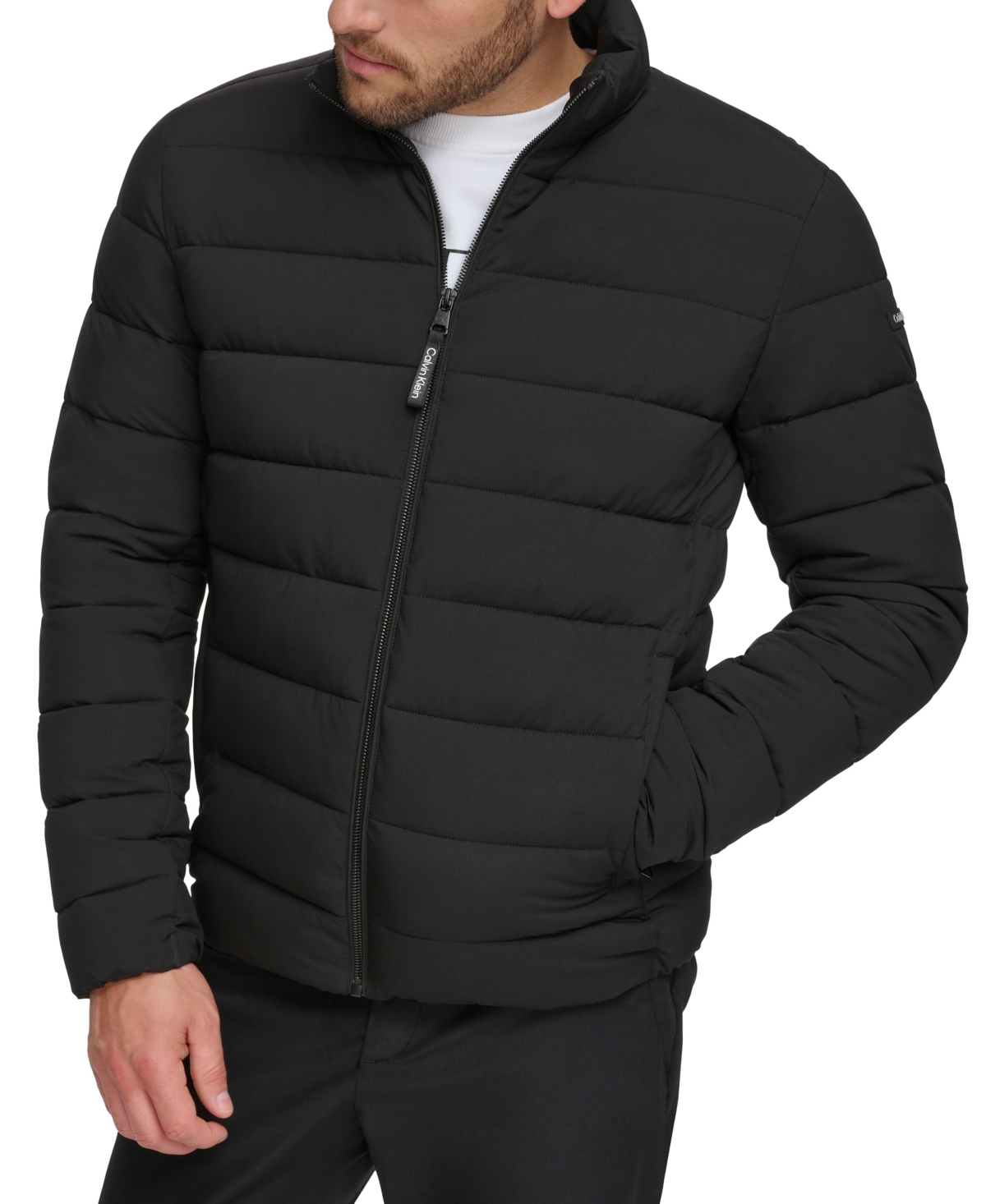 Shop Calvin Klein Men's Quilted Infinite Stretch Water-resistant Puffer Jacket In Ebony