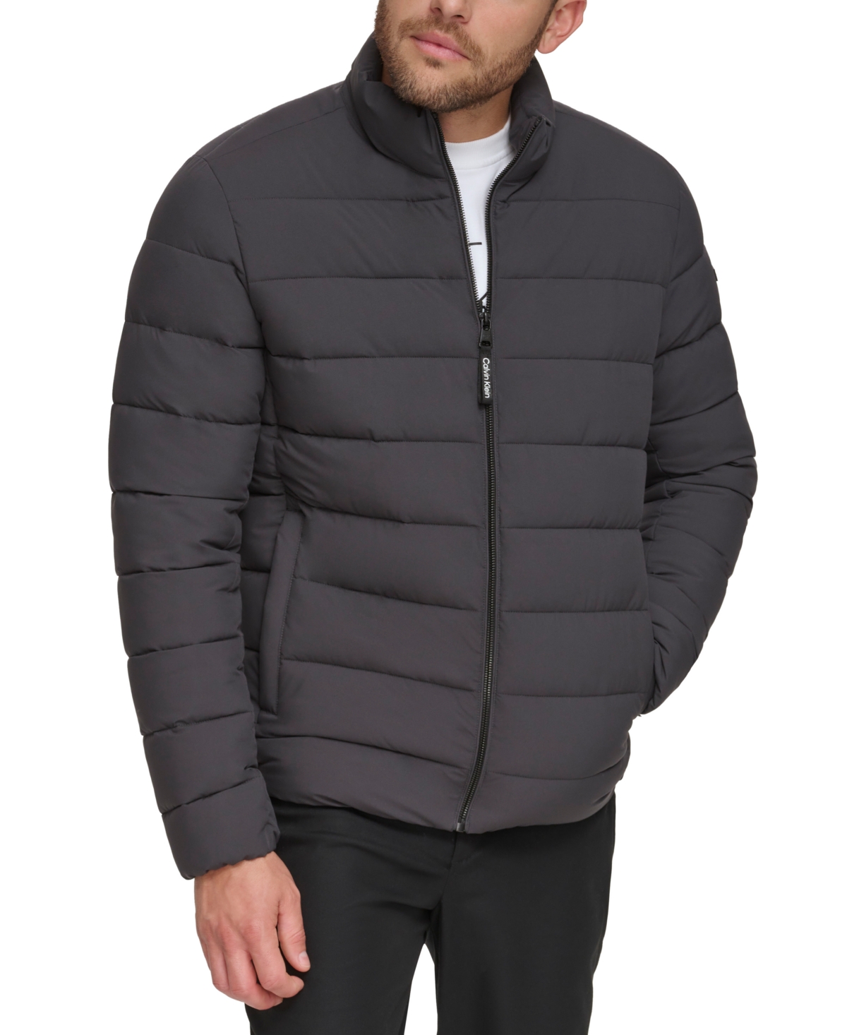 Shop Calvin Klein Men's Quilted Infinite Stretch Water-resistant Puffer Jacket In Iron