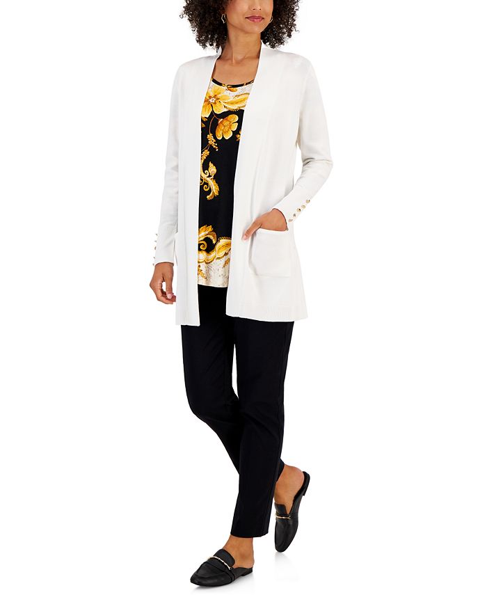 JM Collection Women's Open-Front Cardigan, Printed Top & Tummy-Control  Pants, Created for Macy's - Macy's