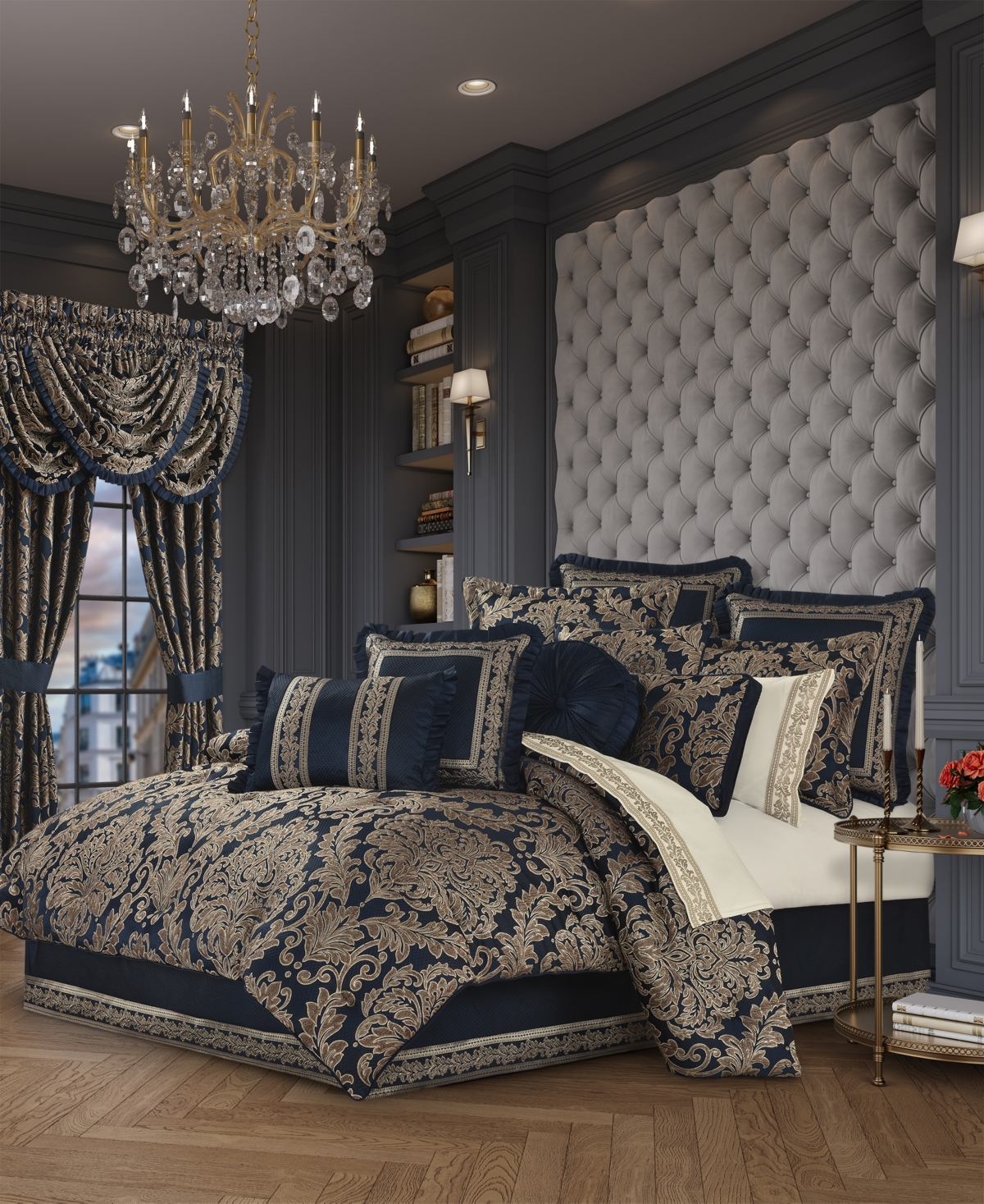 J Queen New York Monte Carlo Window Waterfall Valance In Navy