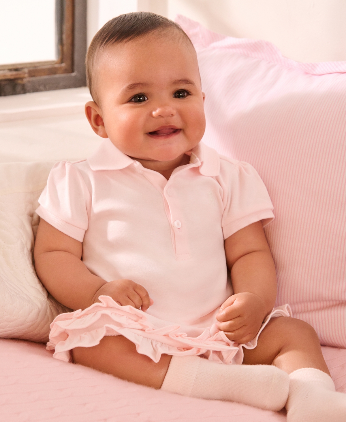 Polo Ralph Lauren Baby Girls Ruffled Trim Cupcake Dress In Delicate Pink
