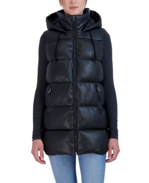 Женские жилеты Sebby Collection Women's Puffer Faux Leather Vest with Hood