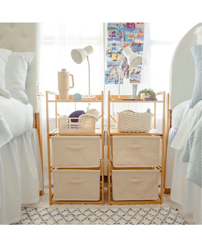 Dormify Charging 2Drawer Bamboo and Canvas Storage Unit, 2 USB Ports