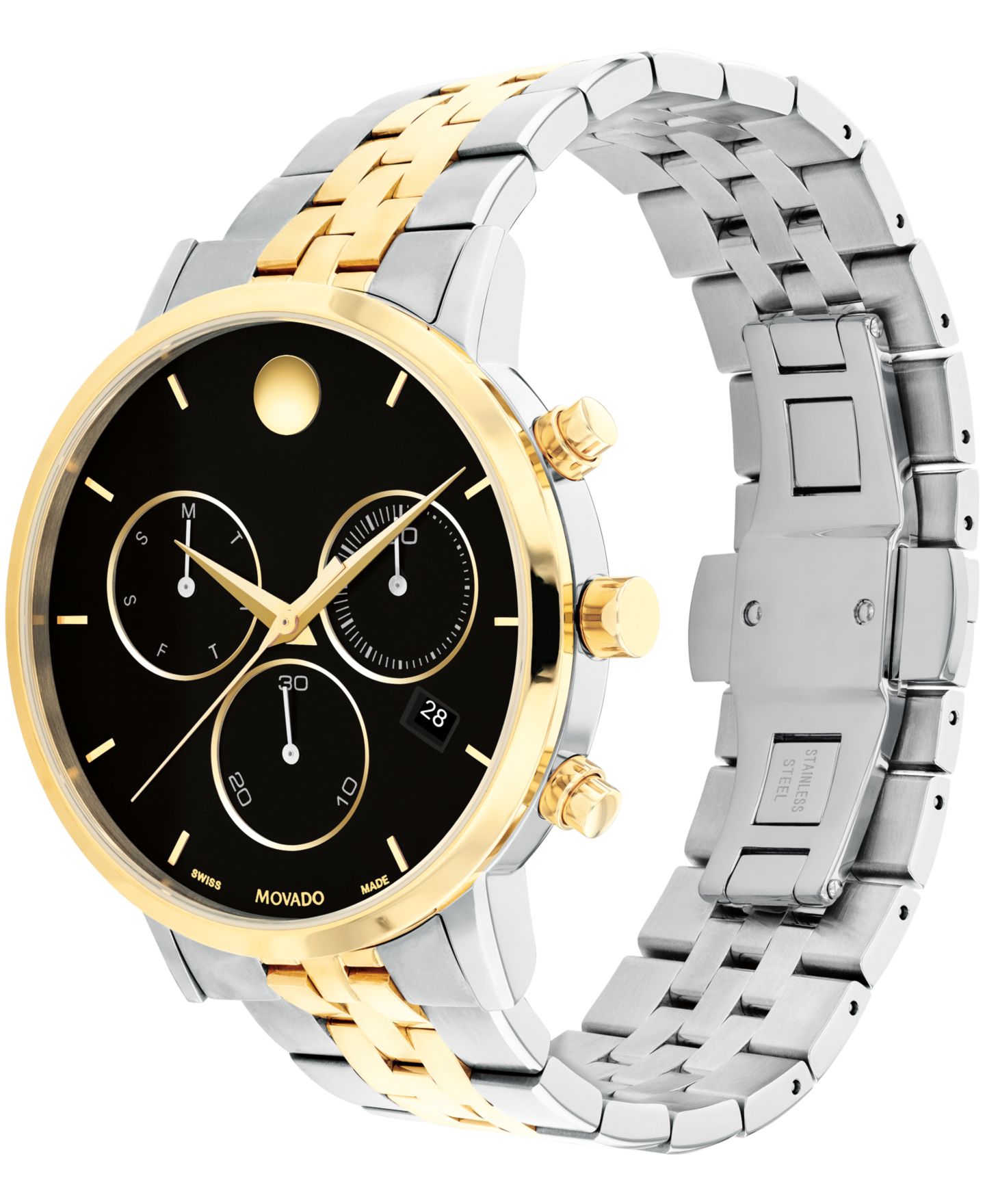 Мужские часы Movado Museum Classic Swiss Quartz Chrono Two Tone Stainless Steel and Light Yellow PVD Watch 42mm — фото 3