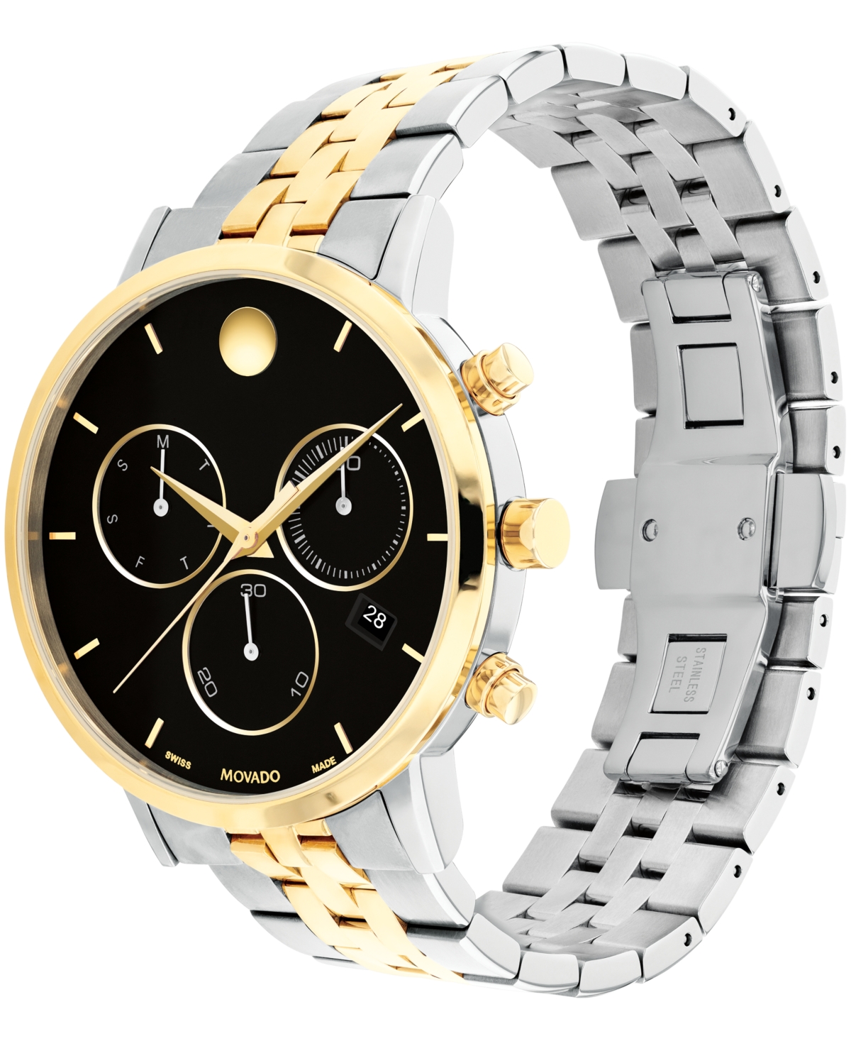 Shop Movado Men's Museum Classic Swiss Quartz Chrono Two Tone Stainless Steel And Light Yellow Pvd Watch 42mm In Two-tone