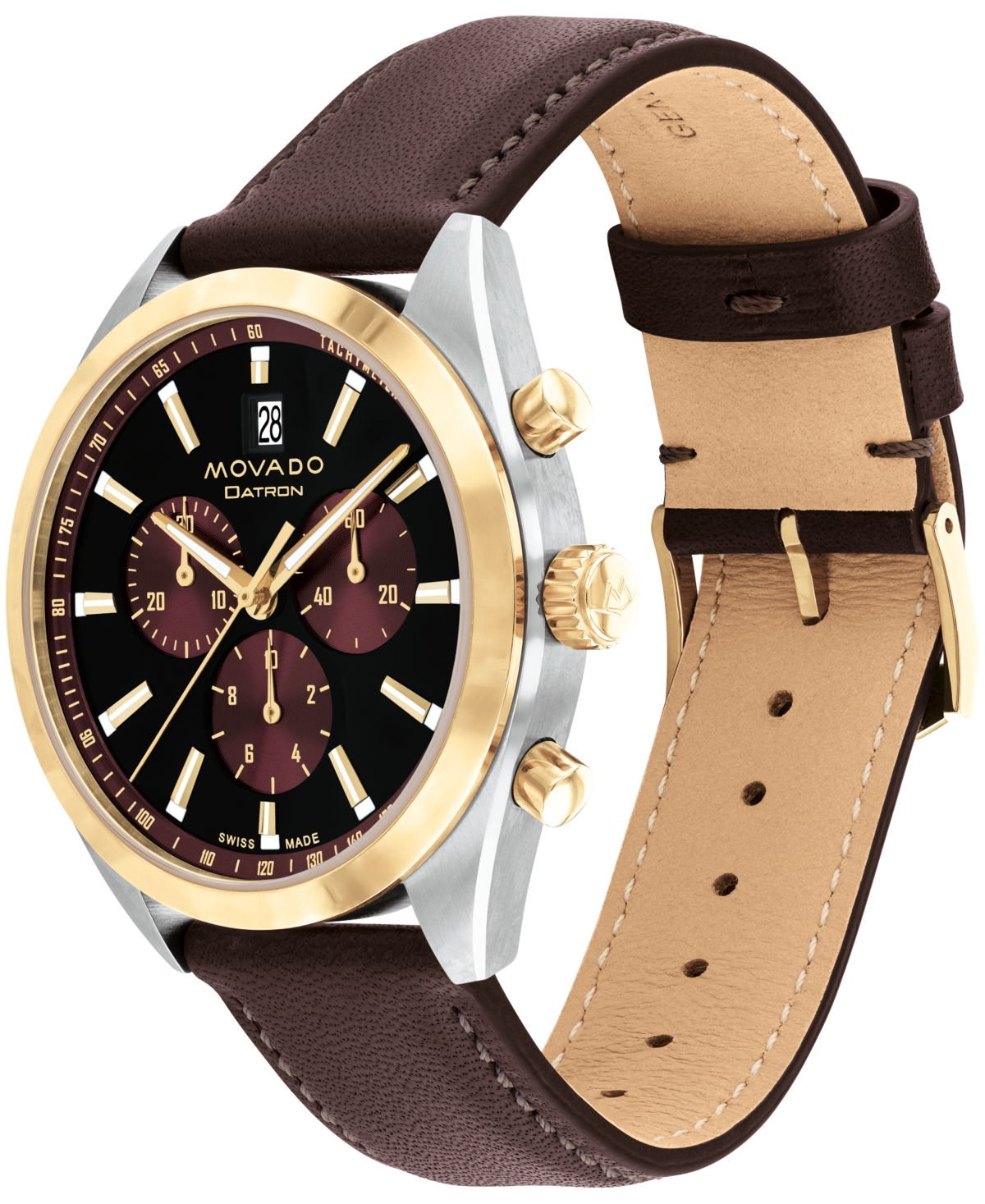 Shop Movado Men's Datron Swiss Quartz Chrono Brown Leather Watch 40mm