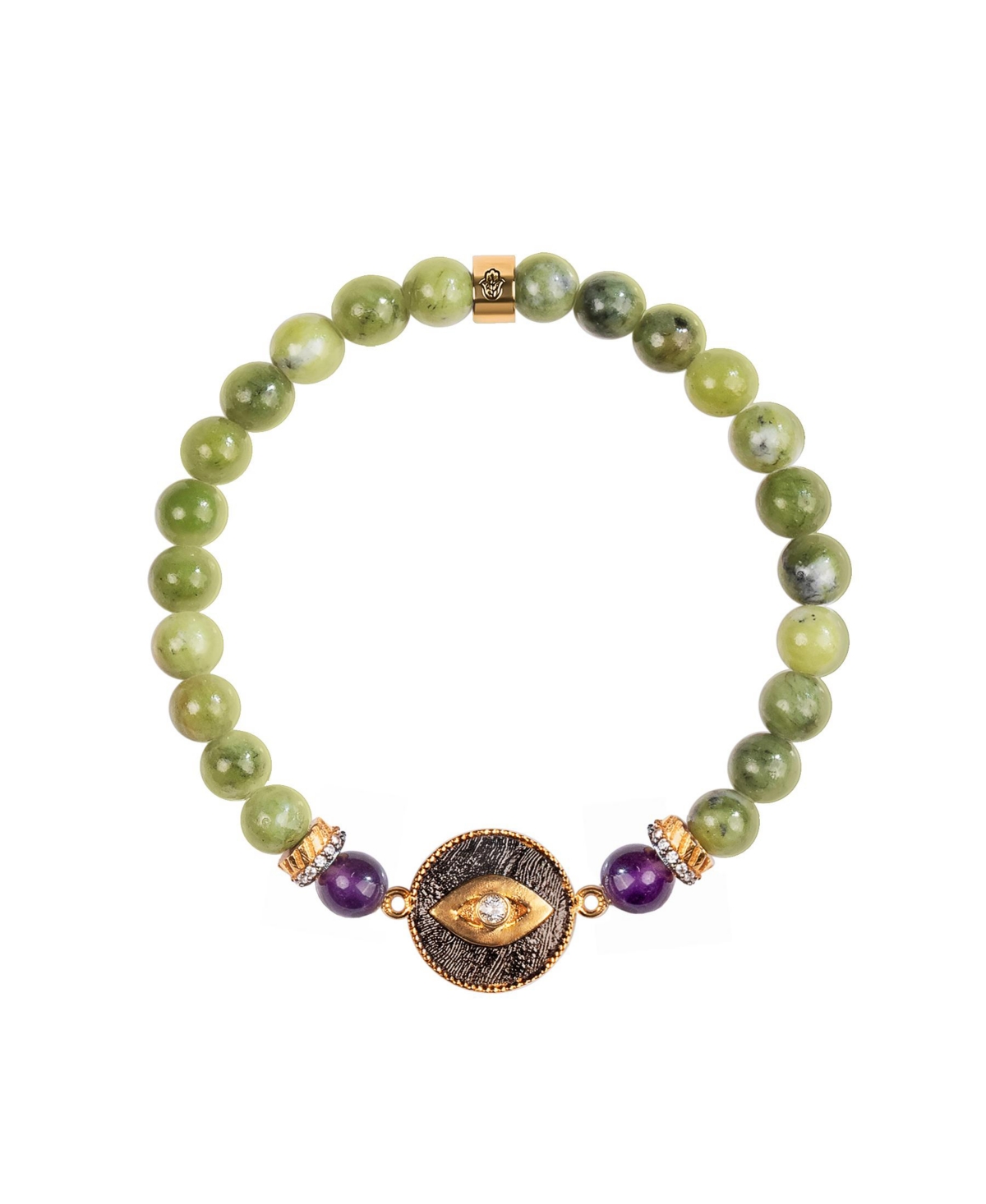 Defensive Trio Jade Stone Evil Eye Bracelet - Green/purple/gold