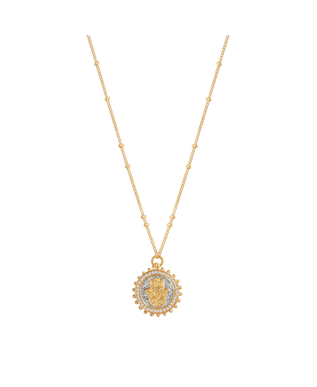 Precious Protection - Gold Plated Hamsa Medallion Necklace - Gold