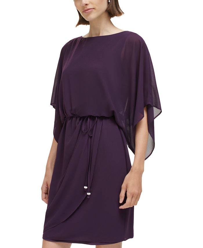 Jessica Howard Women's Long Sleeve Jewel Neck Short Sheath Evening Dress Purple Size 4 Petite
