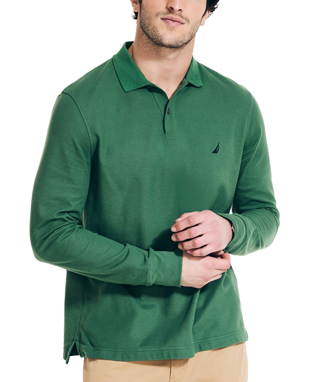 Nautica Men's Classic-fit Long-sleeve Polo Shirt In Costal Pine