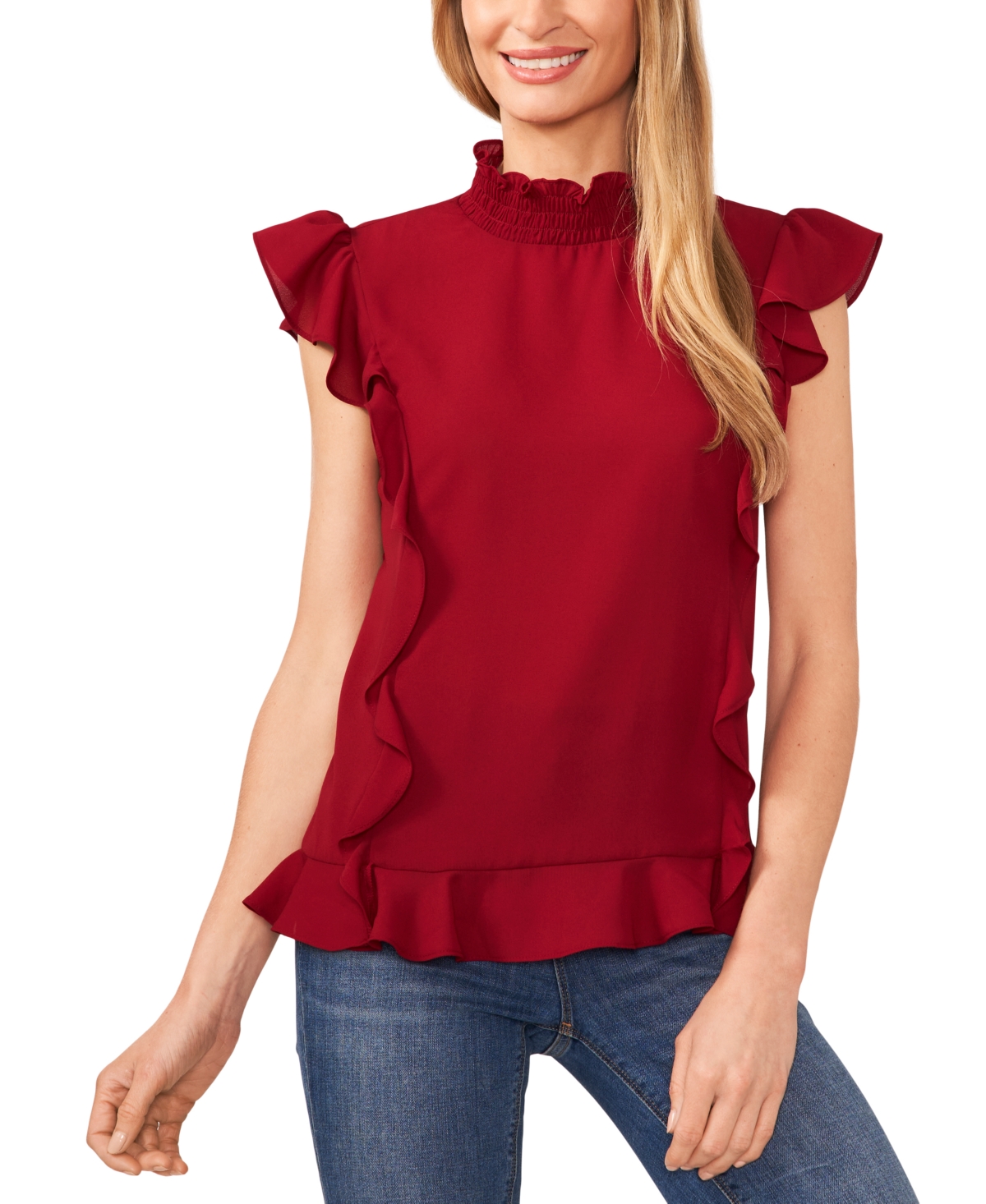 CeCe Women s Mock Neck Ruffle Trim Blouse Smart Closet