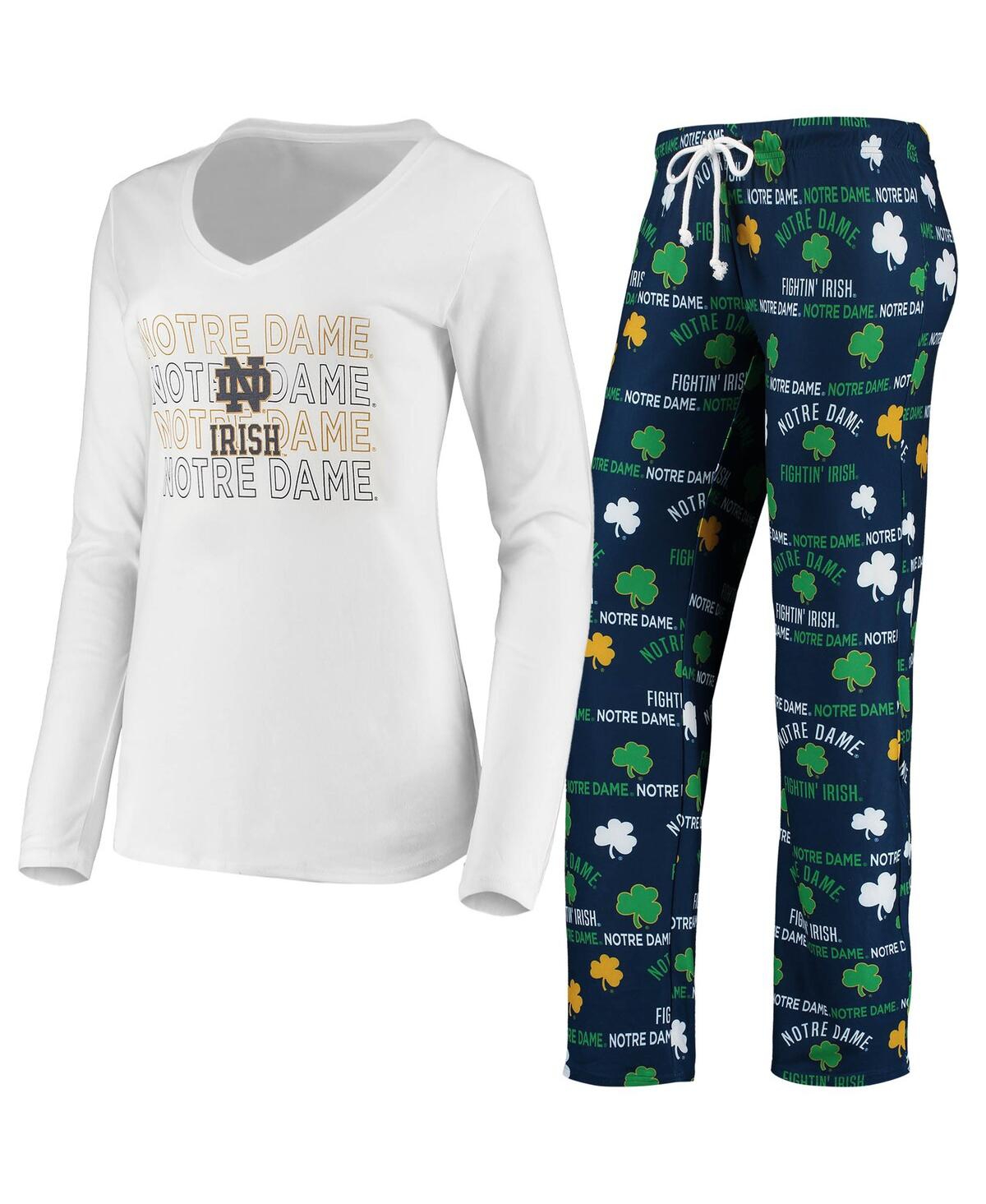 Concepts Sport Women's  Navy, White Notre Dame Fighting Irish Flagship Long Sleeve T-shirt And Pants In Navy,white