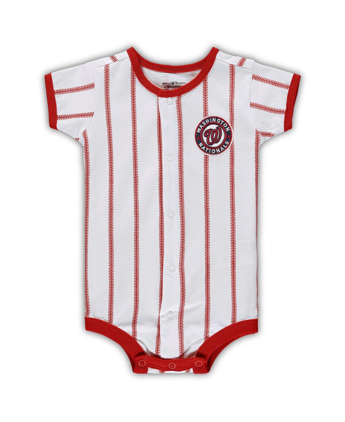 Shop Outerstuff Newborn Boys And Girls White, Red Washington Nationals Power Hitter Short Sleeve Bodysuit In White,red
