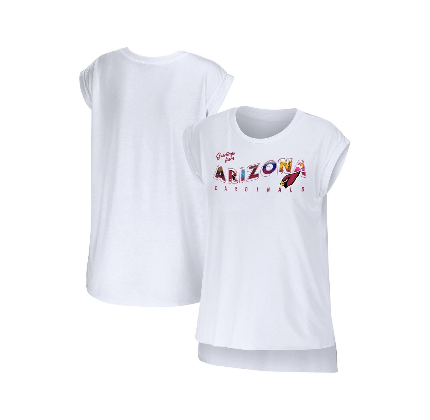 Women's White Arizona Cardinals Greetings From Muscle T-shirt