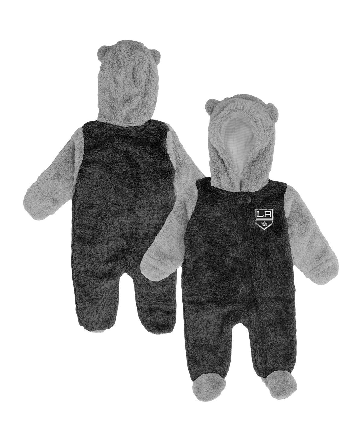 OUTERSTUFF NEWBORN AND INFANT BOYS AND GIRLS BLACK LOS ANGELES KINGS GAME NAP TEDDY FLEECE BUNTING FULL-ZIP SLE