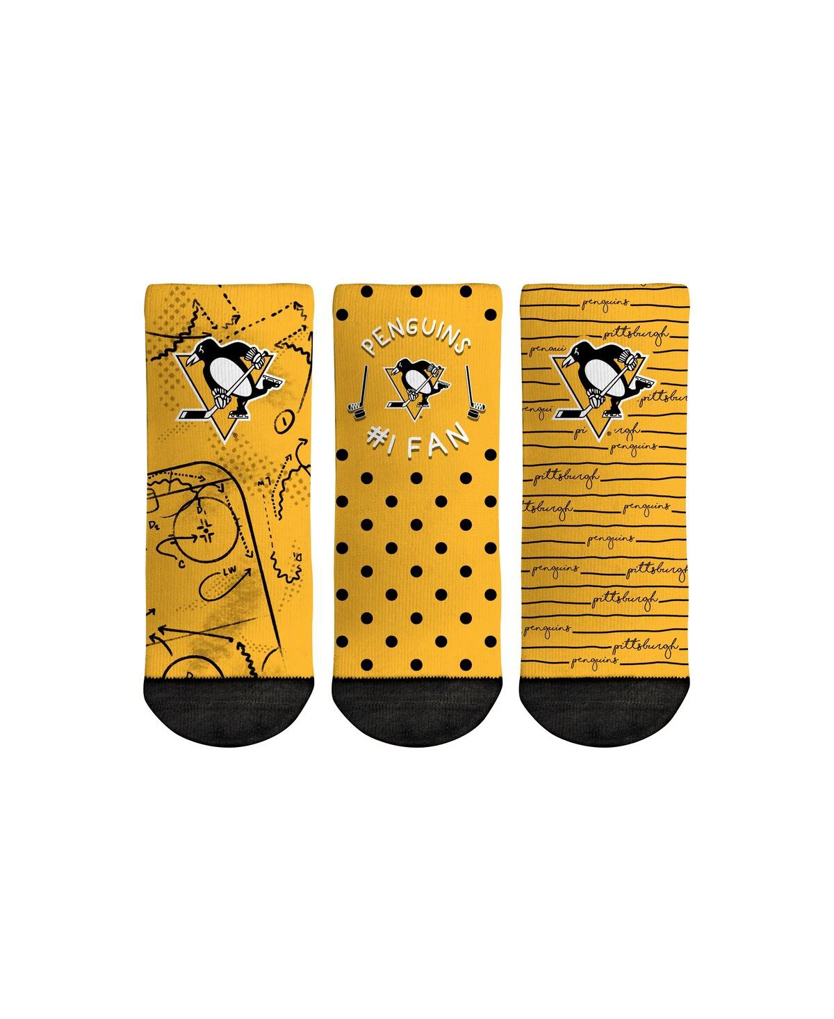 Rock 'em Kids' Toddler Boys And Girls  Socks Pittsburgh Penguins #1 Fan 3-pack Crew Socks Set In Yellow