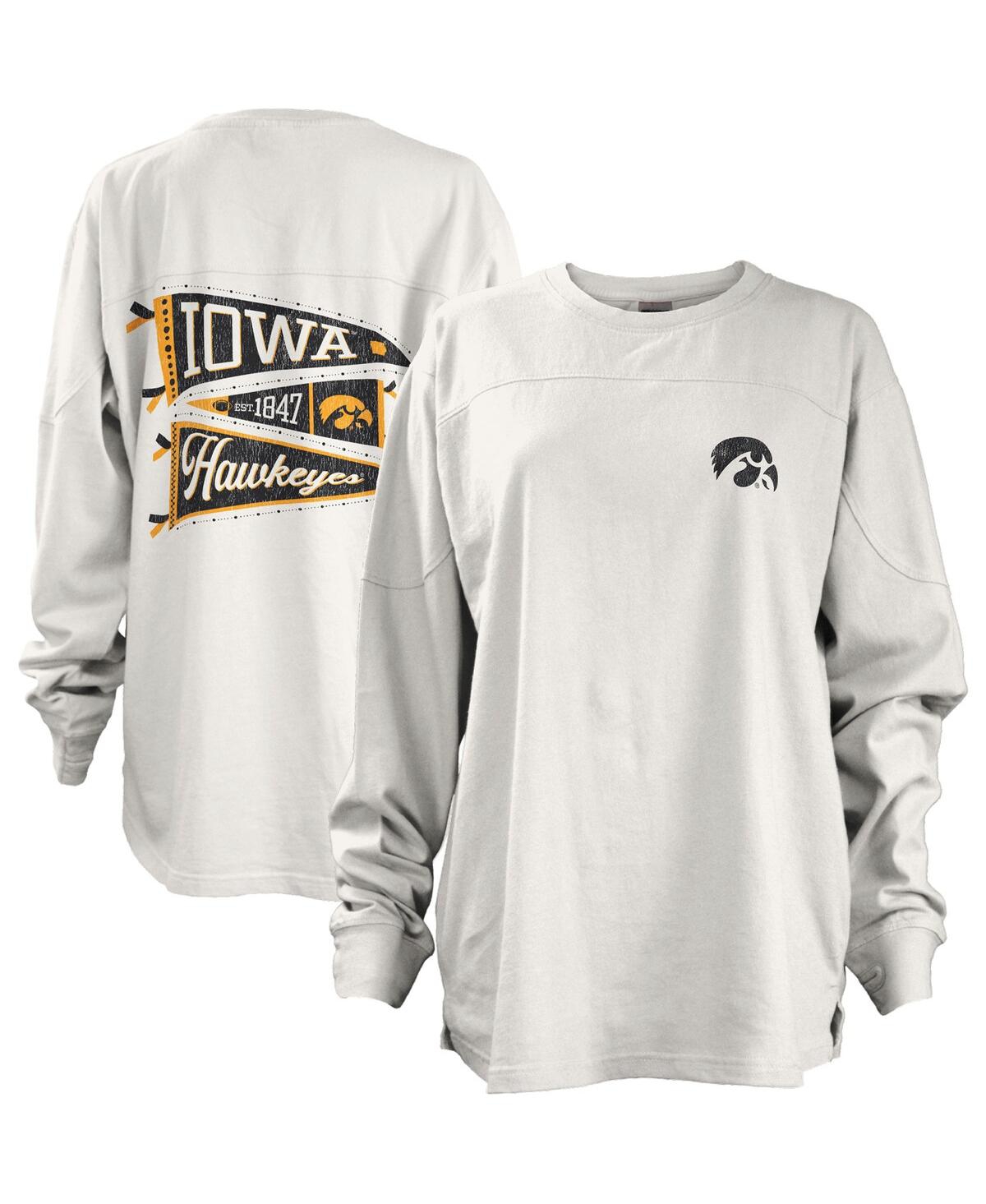 Pressbox Women's  White Iowa Hawkeyes Pennant Stack Oversized Long Sleeve T-shirt
