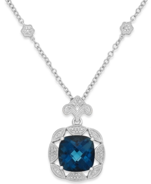 image of London Blue Topaz (7 ct. t.w.) and Diamond (1/7 ct. t.w.) Pendant Necklace in Sterling Silver
