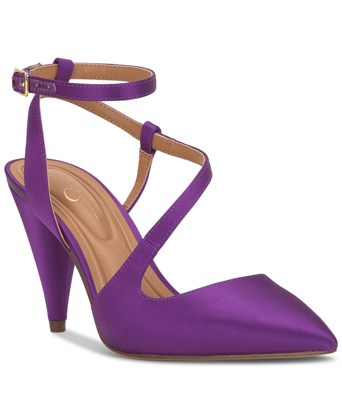 Shop Jessica Simpson Maggie Ankle Strap Evening Pumps In Prince Purple Satin