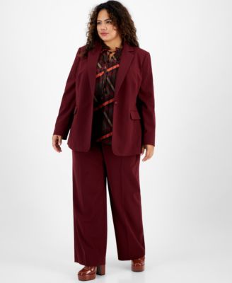 Plus Size One Button Blazer Ruffle Neck Blouse High Rise Wide Leg Pants Created For Macys