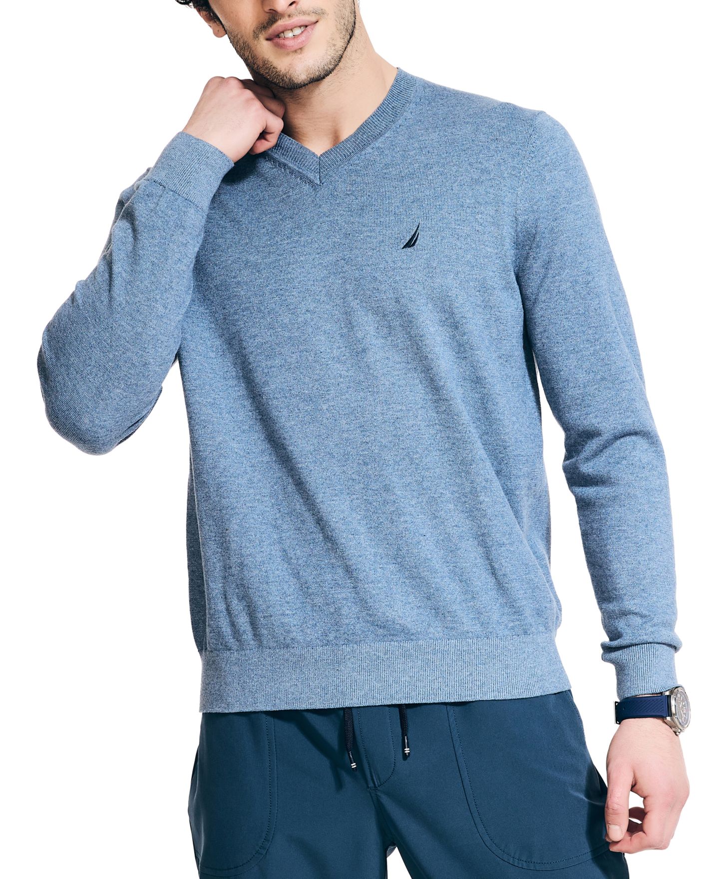 Мужской свитер Nautica Navtech Performance Classic-Fit Soft V-Neck, цвет: Глубокий меланжевый — фото 1
