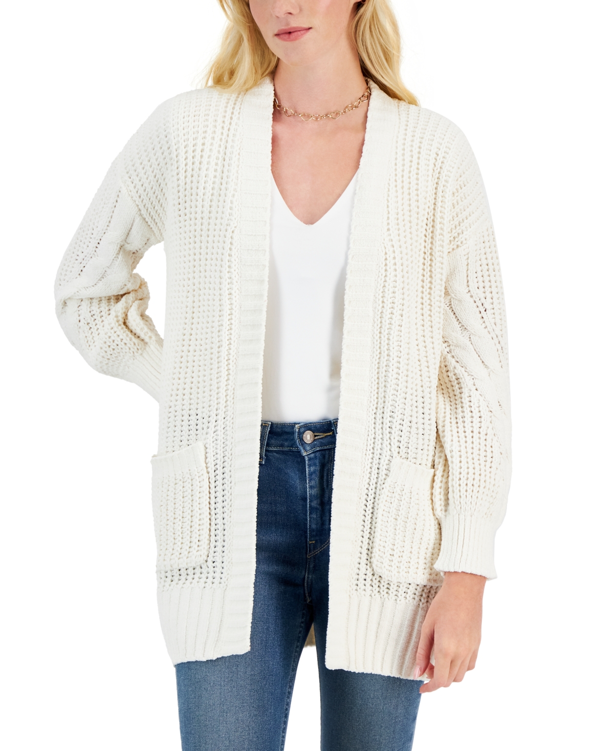 Topshop zip through cable knit cardigan in oatmeal