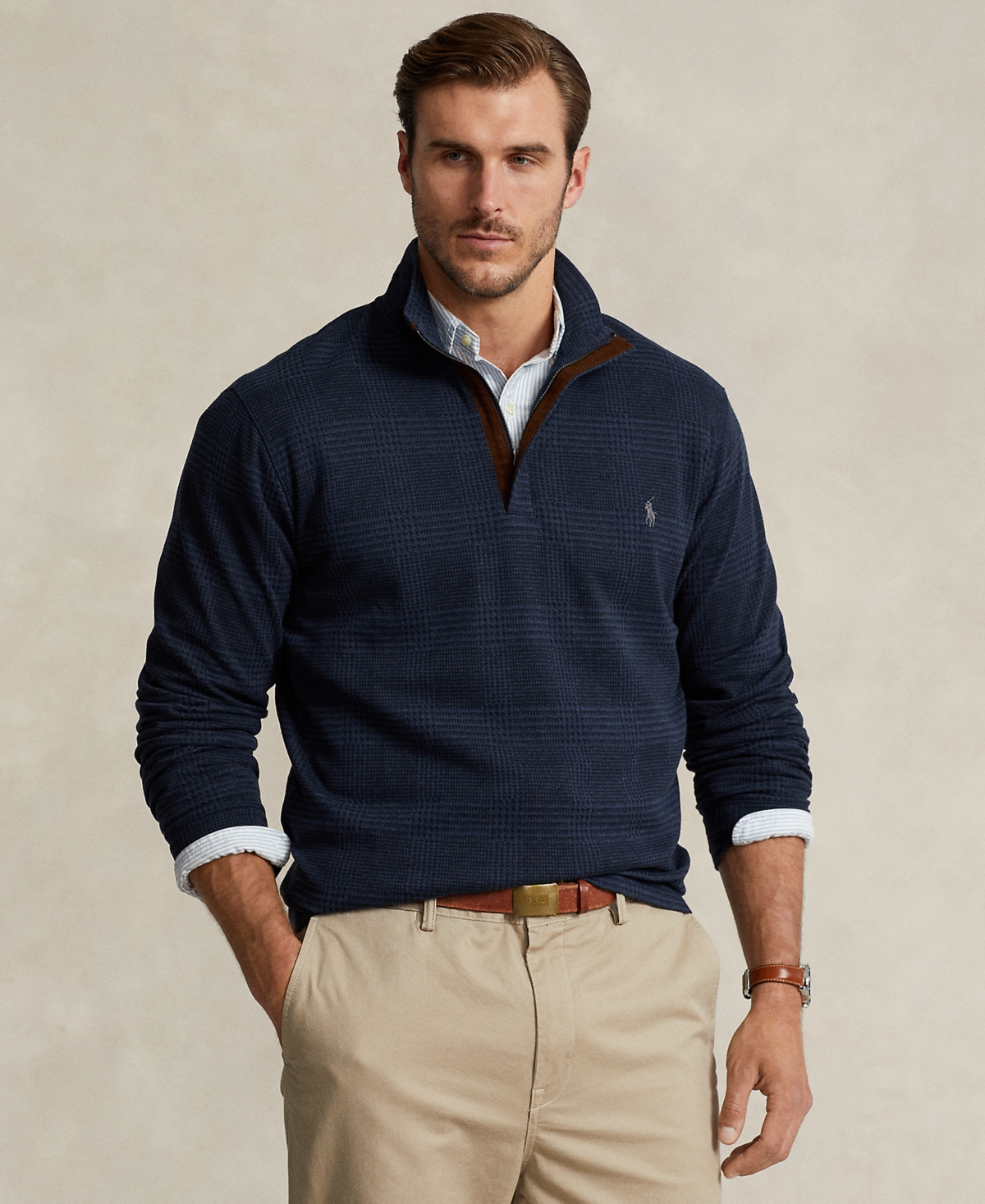 Polo Ralph Lauren Men's Big & Tall Double-knit Jersey Quarter-zip Pullover In Winter Navy Hthr Pow