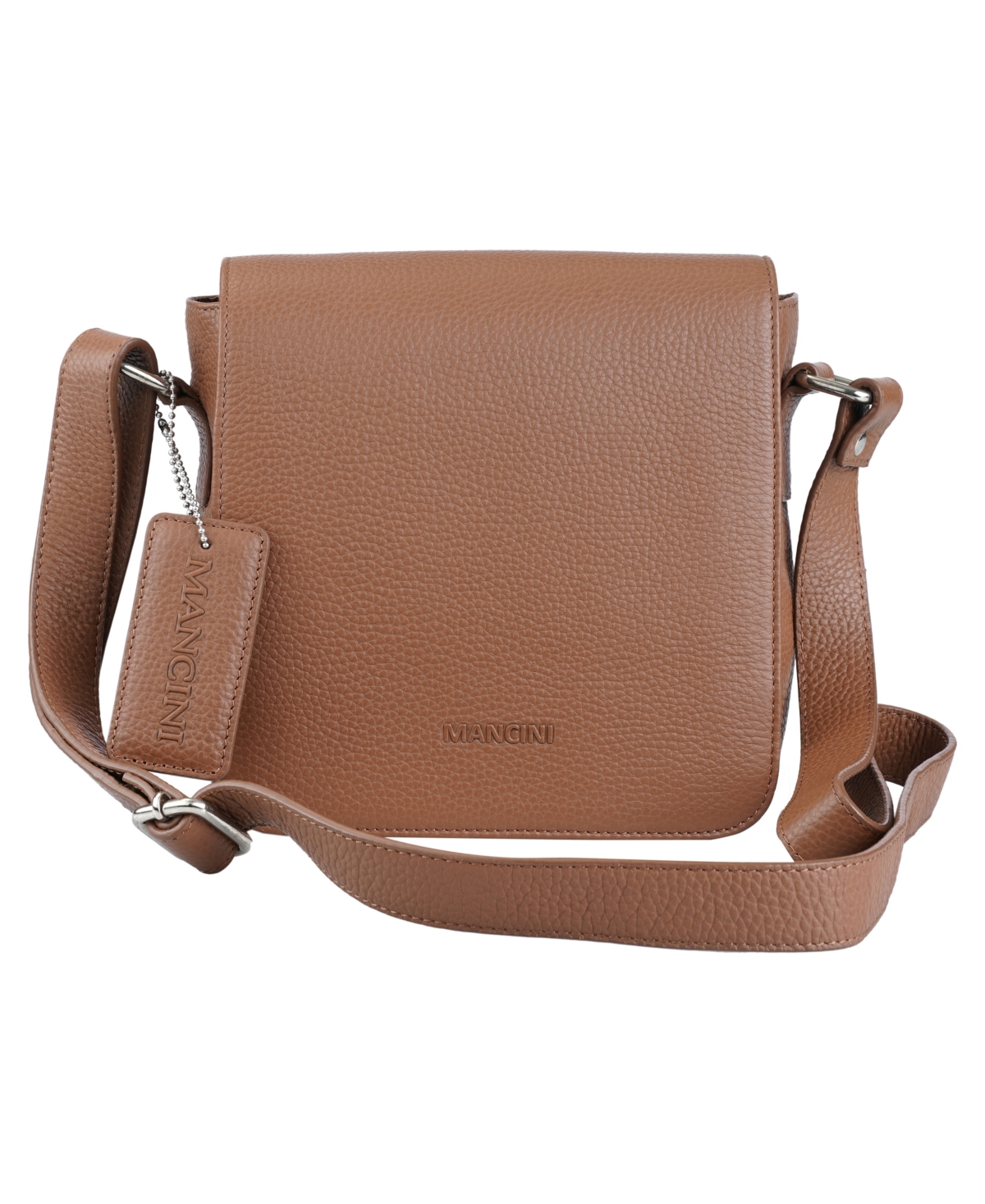 Mancini Pebbled Collection Page Leather Crossbody Bag In Camel