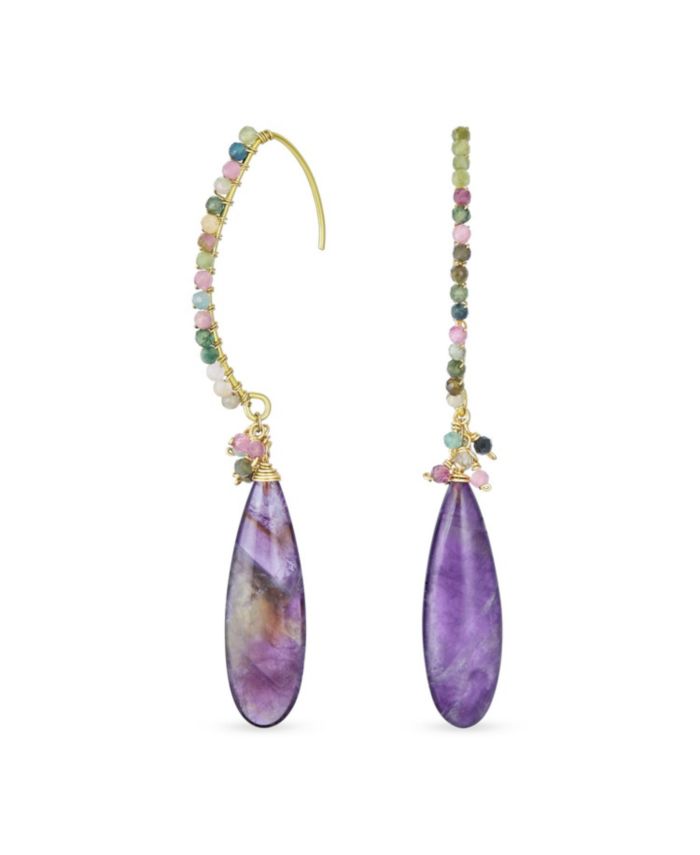 Bling Jewelry Crystal Wire Purple Amethyst Tourmaline Amazonite Teardrop