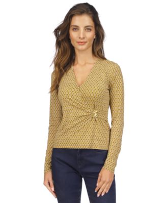 Michael Kors - Petite Lattice Geometric Print Faux Wrap Top