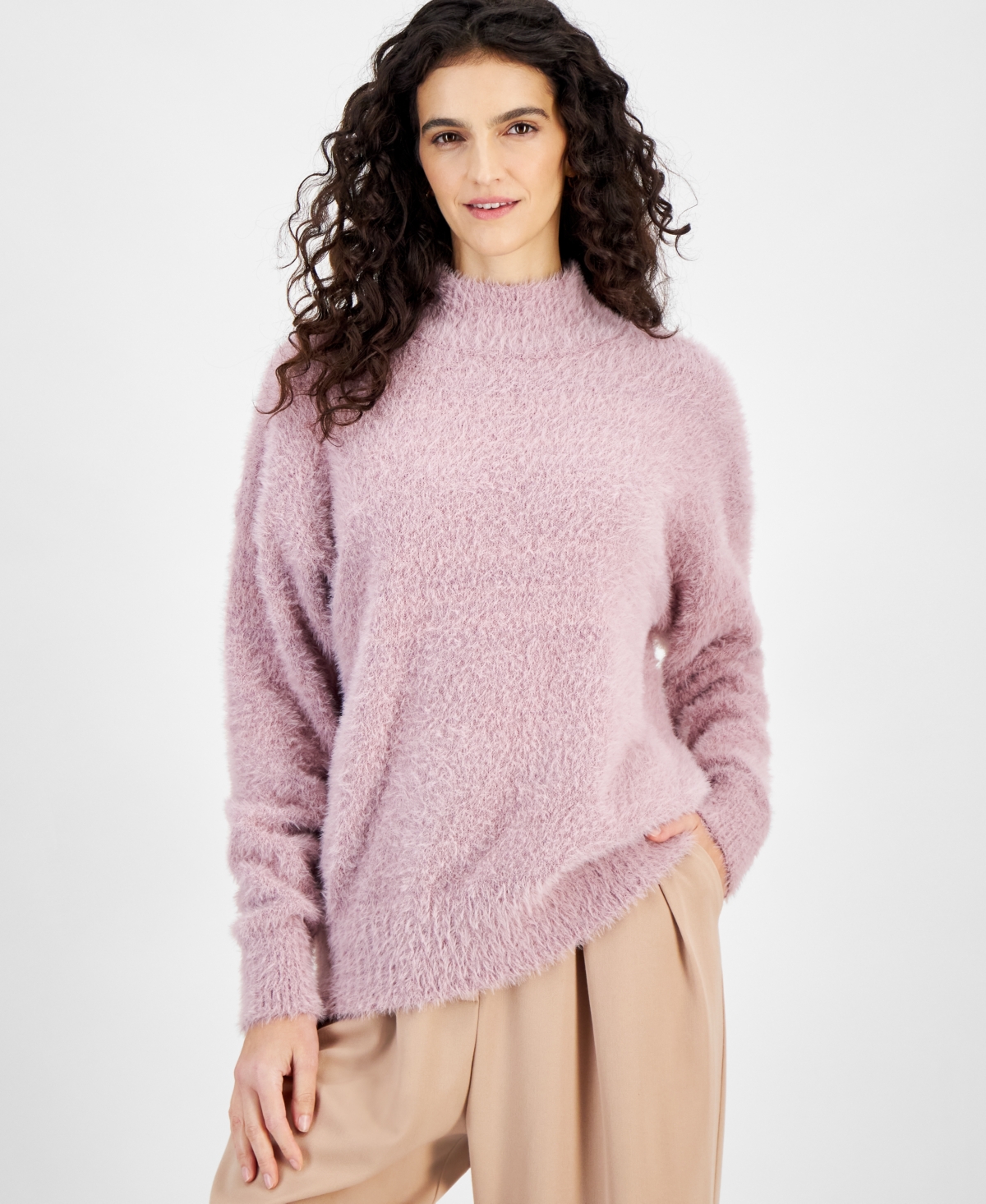 Shop And Now This Women's Mockneck Eyelash Sweater, Created For Macy's In Mauve Shadows