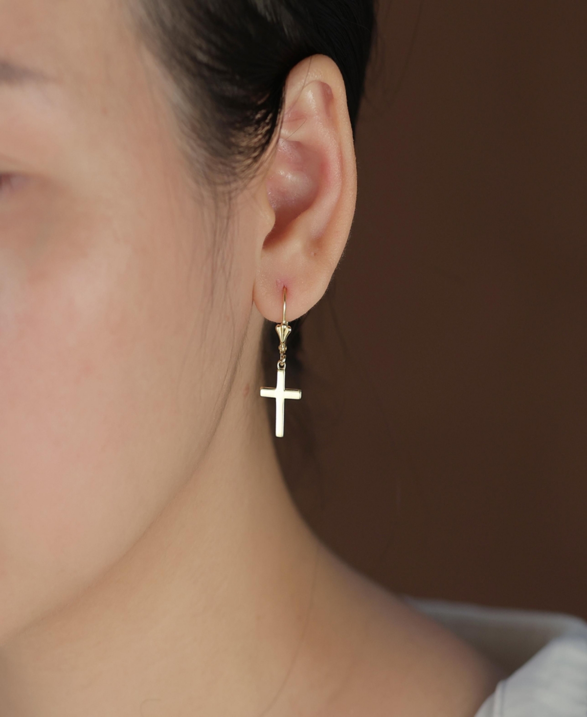 Bling Jewelry Minimalist Religious Cross Dangle Earrings 14K Gold Plated Sterling Silver