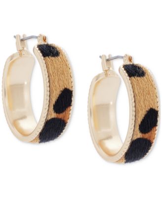 Lucky Brand - Gold-Tone Cheetah Print Small Hoop Earrings, 1"