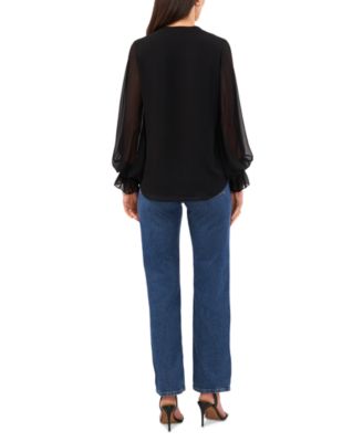 Women's Split-Neck Long-Sleeve Top