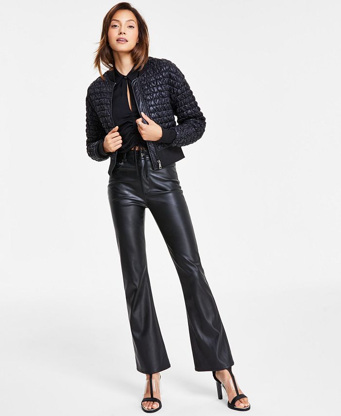 ZARA Woman TROUSERS, FAUX LEATHER FLARED TROUSERS Black