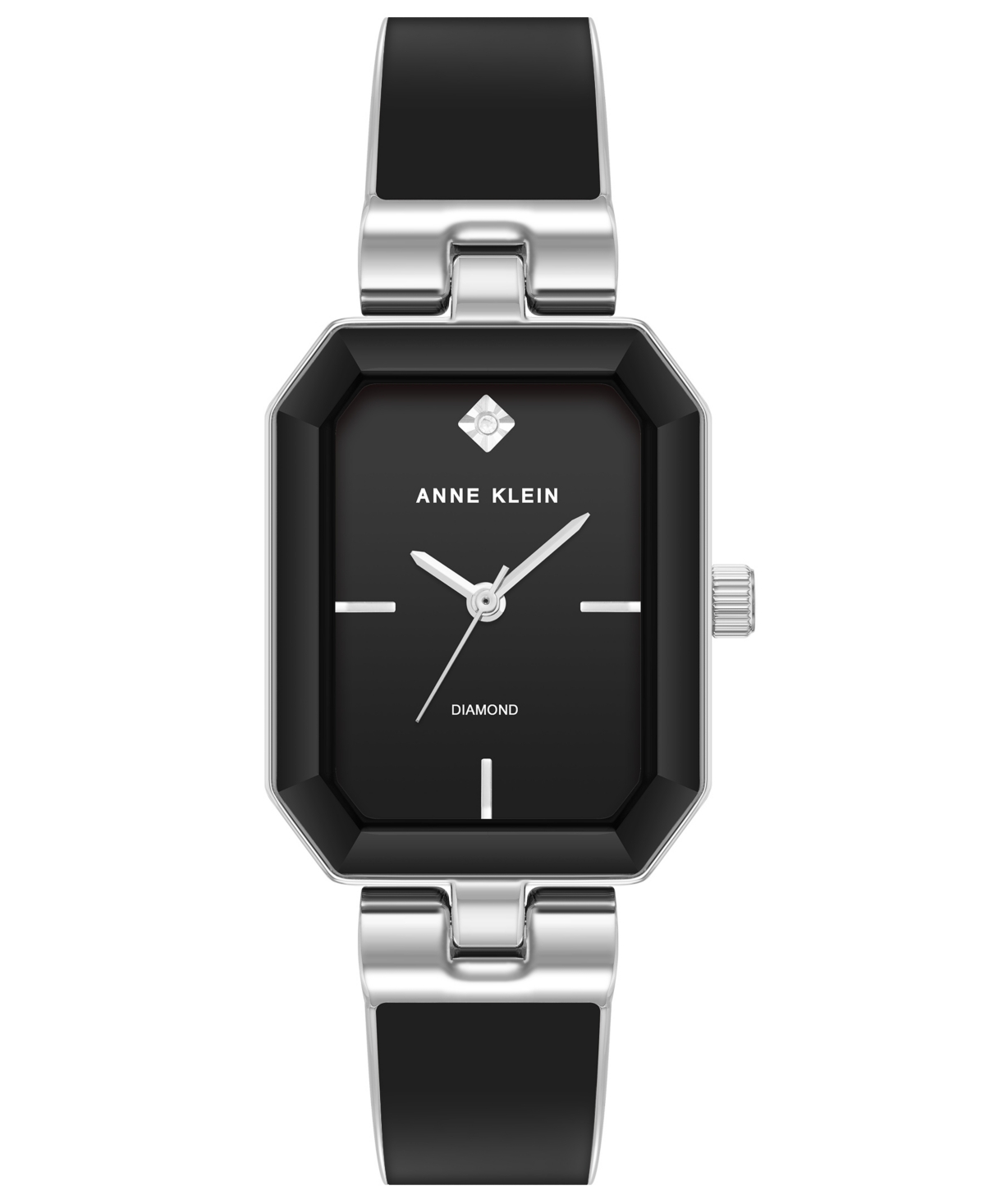 Anne Klein Women's Quartz Enamel Alloy Bangle Watch, 24mm X 37.5mm In Black,silver-tone