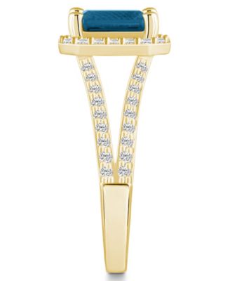 London Blue Topaz (2 ct. t.w.) and Diamond (1/2 ct. t.w.) Halo Ring in 14K Yellow Gold