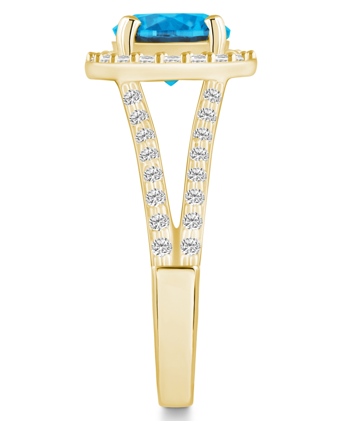 Macy's(2-3/8 ct. t.w.) and Diamond (1/2 ct. t.w.) Halo Ring in 14K Yellow Gold - Blue Topaz