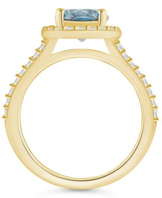 Aquamarine (1-7/8 ct. t.w.) and Diamond (1/2 ct. t.w.) Halo Ring in 14K Yellow Gold