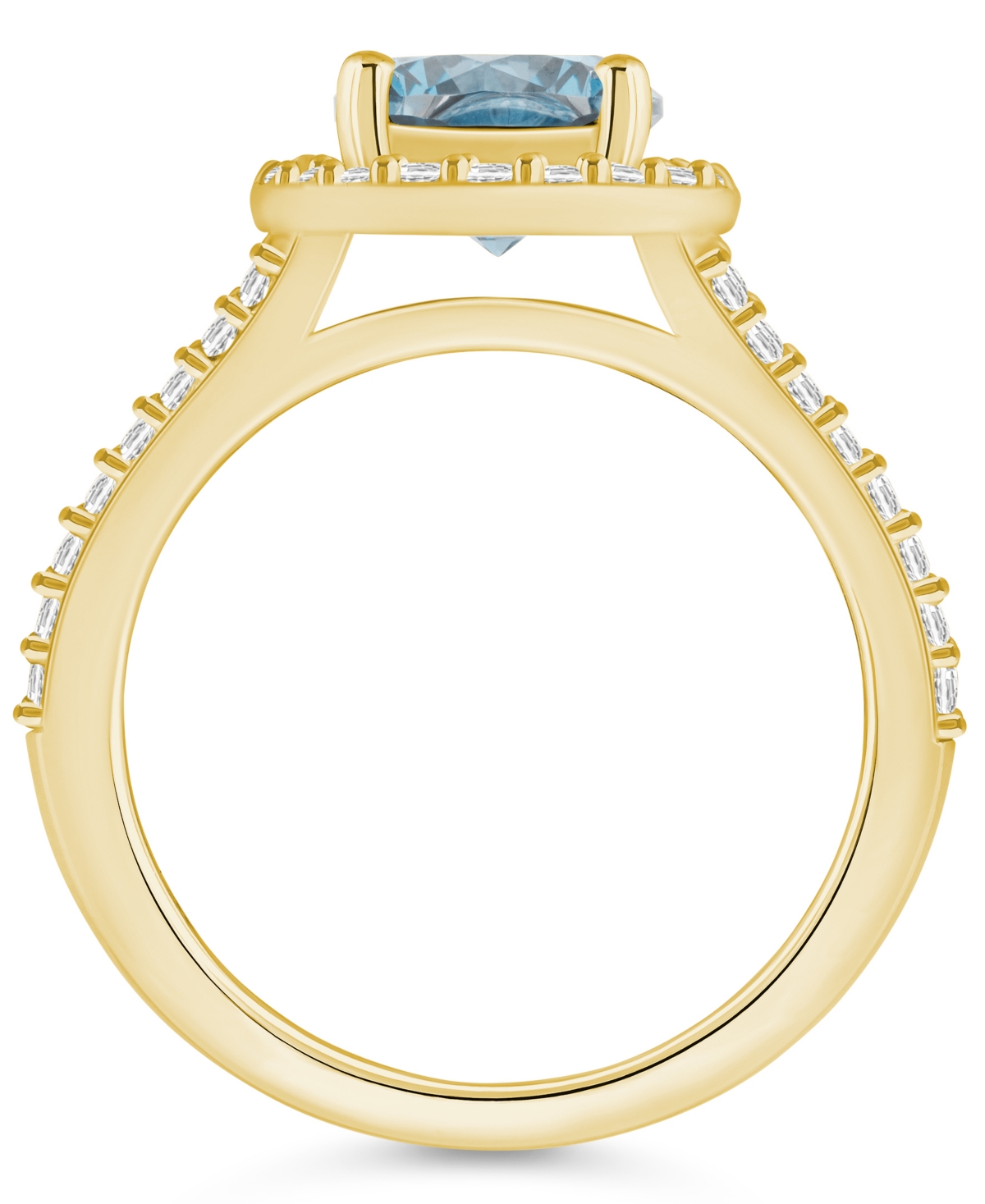 Macy's(1-7/8 ct. t.w.) and Diamond (1/2 ct. t.w.) Halo Ring in 14K Yellow Gold - Aquamarine