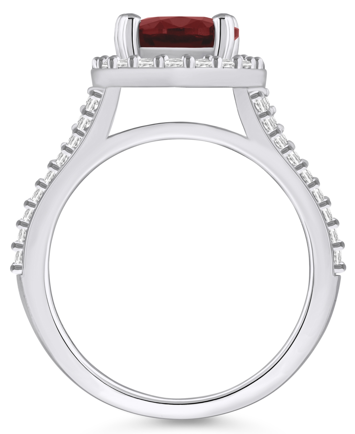 Macy's(3-1/10 ct. t.w.) and Diamond (3/4 ct. t.w.) Halo Ring in 14K White Gold - Garnet
